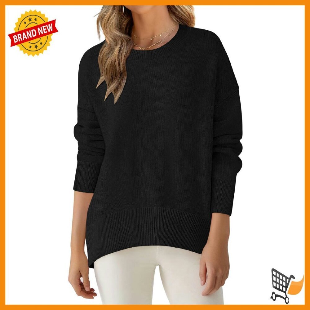 Loose Fit Knitted Pullover Sweater Long Sleeve High Low Hem